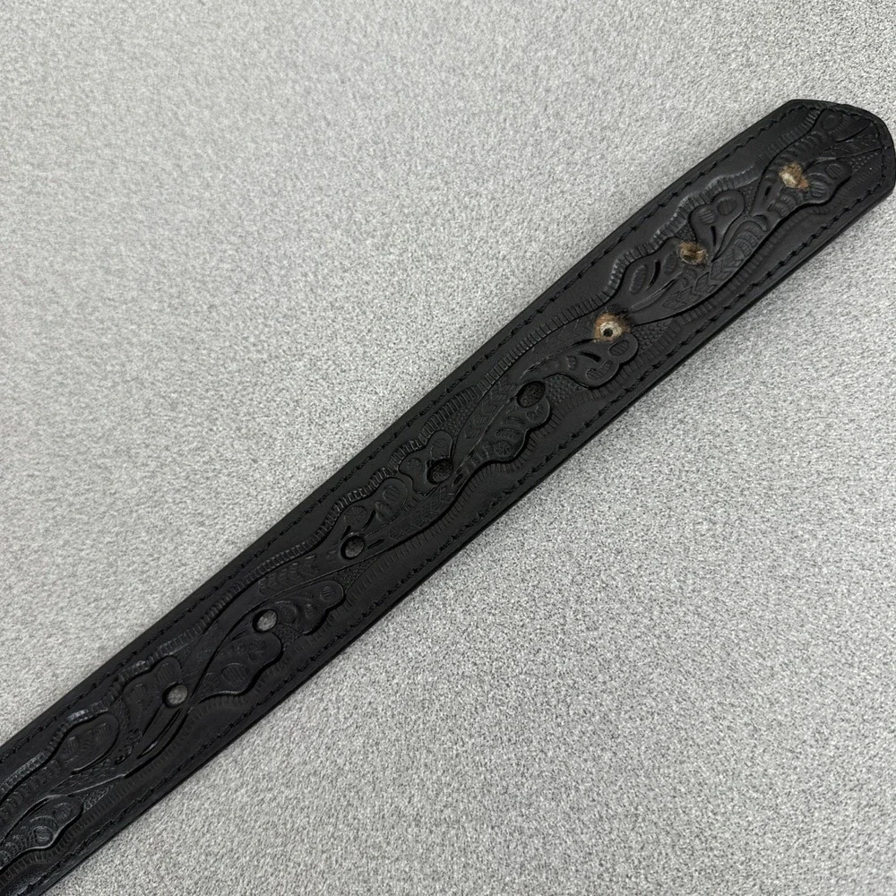 Nocona Belt Kids 24 Black Western Bull Rider Buckle Floral Embossed Leather